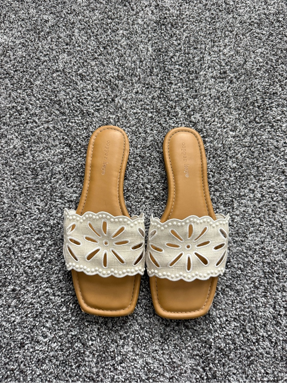 Copper Key Cream Floral Cutout Slide Sandals - Women